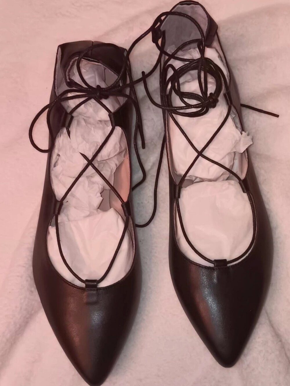 Summit By White Mountain Women's Black Lace-Up Pointed Toe Flats